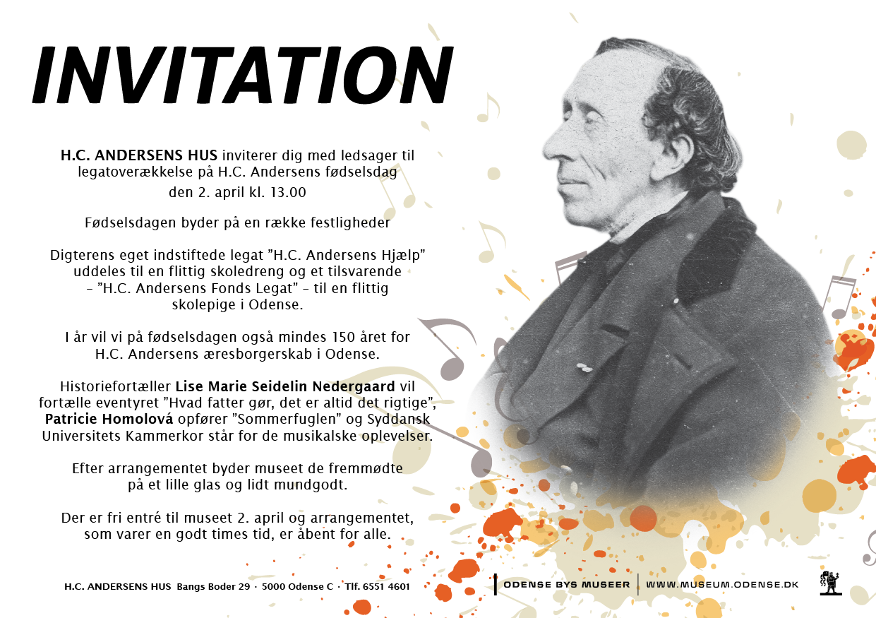 Invitation til legatoverækkelse på H.C. Andersens fødselsdag d. 2. april 2017 i H.C. Andersens Hus